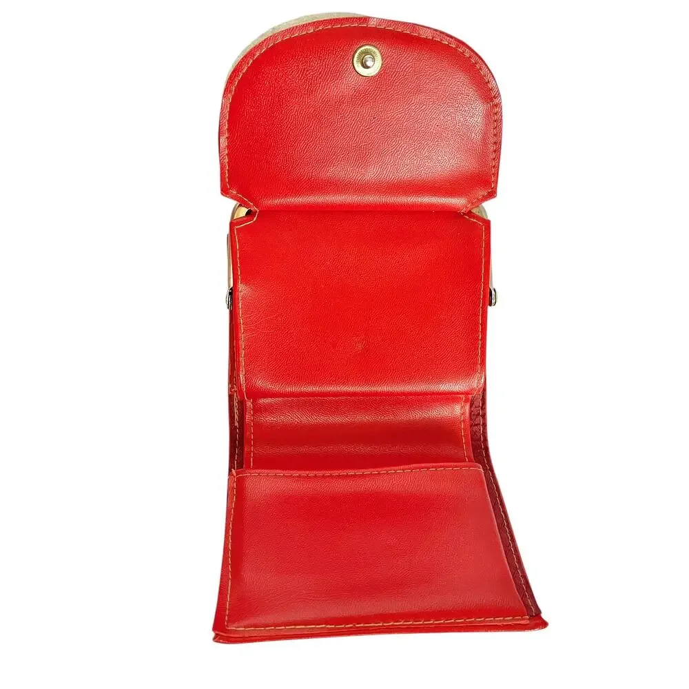 Vintage Red Faux Leather Suede Cutout Compact Kisslock Frame Wallet